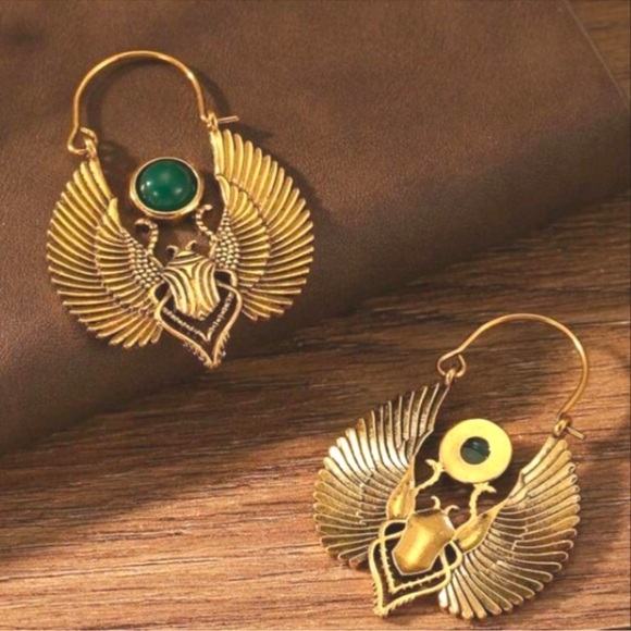 Anthropologie Gold and Green Winged Earrings - Picture 3 of 4